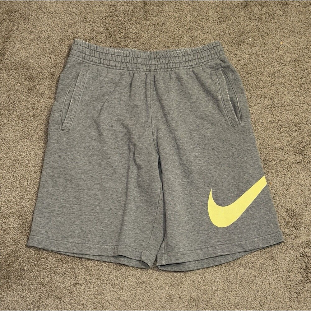 Nike Men's Gray/Yellow Athletic Shorts L 10" Inseam Drawstring Pockets